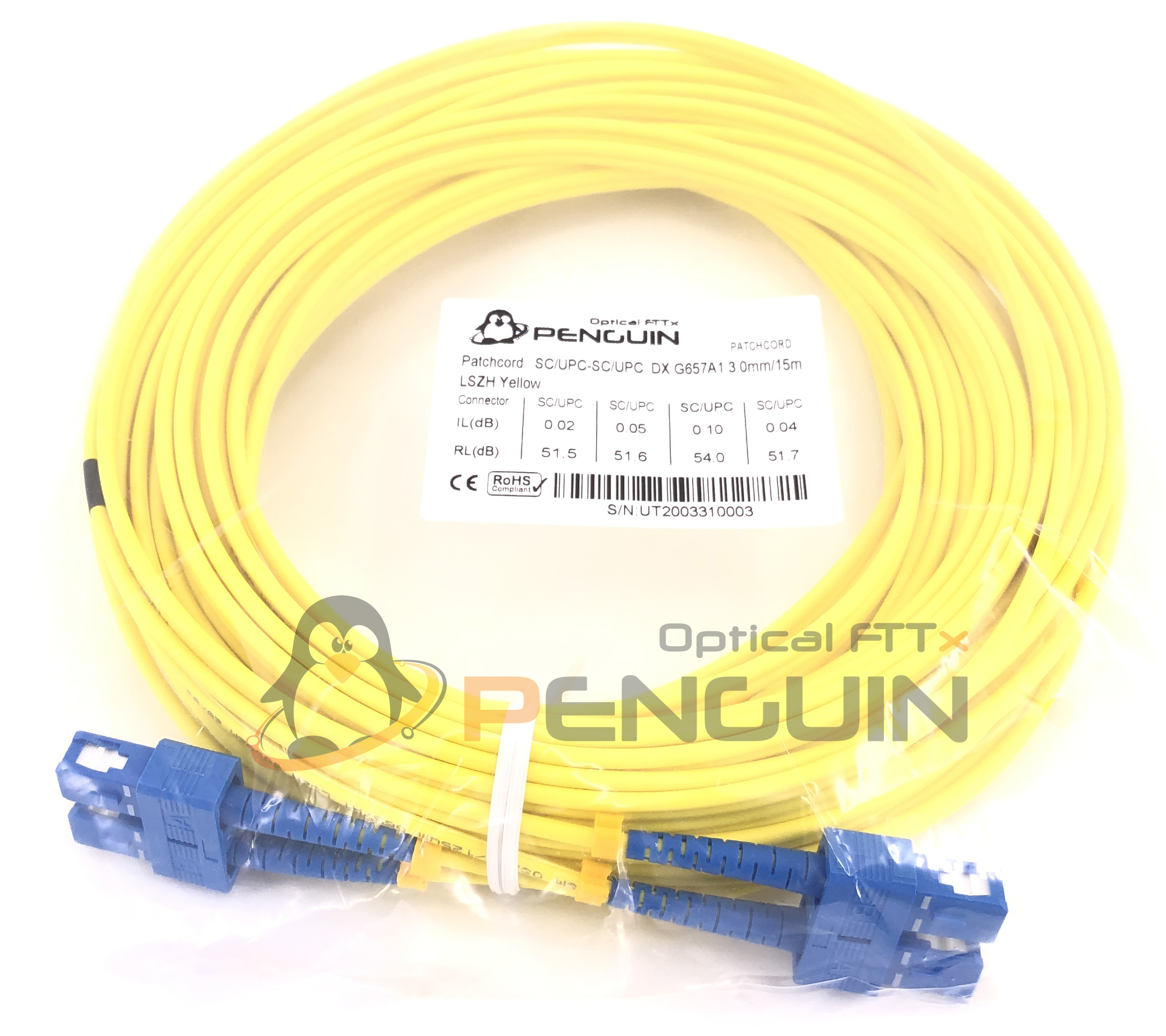 สายไฟเบอร์ sc/upc duplex 15 เมตร สายไฟเบอร์ Patch Cord SC/UPC - SC/UPC Duplex ยาว 15 เมตร ยี่ห้อ PENGUIN